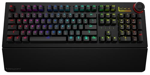 Das Keyboard 5QS Mark II Smart RGB Programmable Mechanical Keyboard for Work & Gaming, Tactile Cherry MX2A Brown Mechanical Switches, Built-in RGB Profiles, Palm Rest, Volume Knob, Aluminum Top