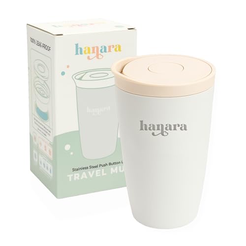 12 oz Push Button Lid Stainless Steel Travel Mug | Double Wall Insulated, Leak-Proof | Keeps Drinks Hot for 6hrs & Cold for 12hrs | Dishwasher Safe | Perfect for Coffee, Tea & More (Beige Gray)