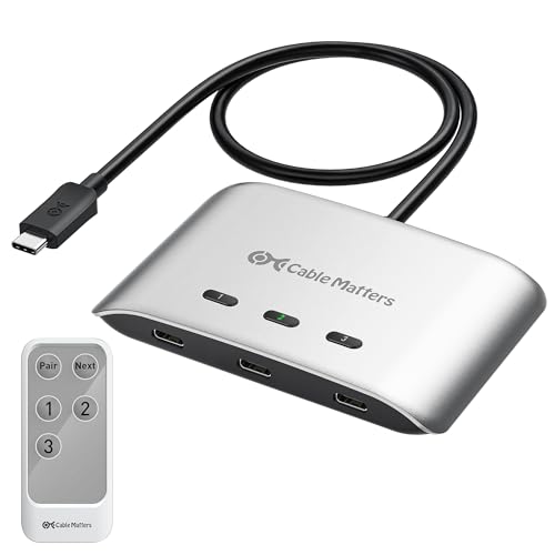 Cable Matters 20Gbps USB C Switch, 3-in-1-Out, Supports Up to 8K@30Hz on Windows, 4K@60Hz on macOS, 140W PD, for Sharing a USB-C/Thunderbolt 4 Monitor or Dock (Not Work with Captive Cable Docks)