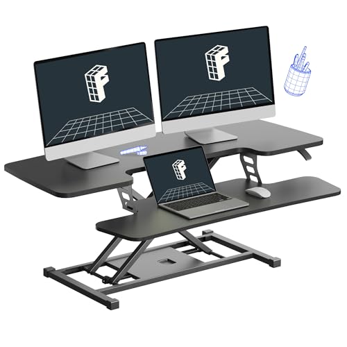 FLEXISPOT 40" Wide Standing Desk Converter Sit to Stand up Riser Height Adjustable Computer Workstation with Spacious 2-Tier Desktop, Black