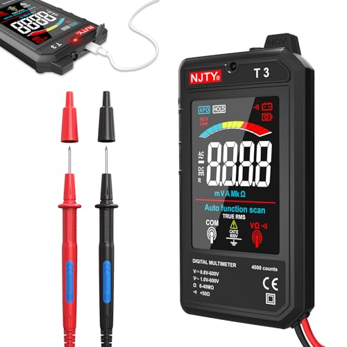 NJTY Multimeter, 4000 Counts, Rechargeable Auto-Ranging Digital Voltmeter with Non-Contact Voltage (NCV) Detection, 3.19-Inch Color LCD Display, AC/DC Voltage, Resistance, and Live Wire Test