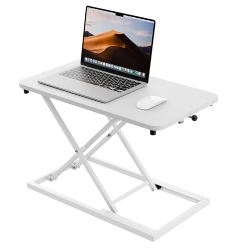 Hoodutric Standing Desk Converter Height Adjustable, Sit to Stand up Desk Riser Computer Workstation use in Laptop and Single Monitor Ergonomic Desktop Workstation for Home Office - White
