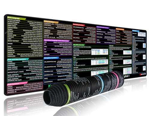 excovip SQL Cheat Sheet Mouse Pad for Database Administrators, Analysts, and Programmers, Shortcut Key Mousepad, Large Anti-Slip Keyboard Pad Mouse Mat 90x30 cm 0322
