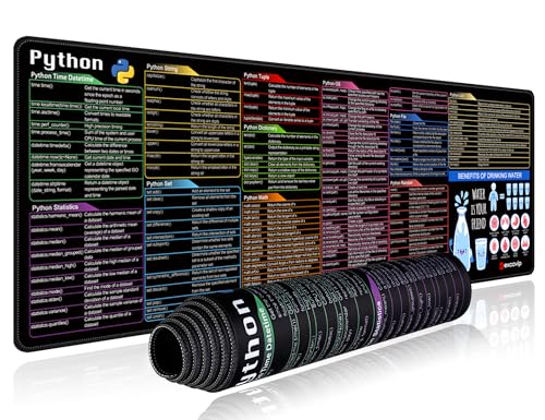 excovip Python Commands Shortcuts Mouse Pad -90x30x0.2 cm Extended Large Cheat Sheet Mousepad PC Office Spreadsheet Keyboard Mouse Mat Non-Slip Stitched Edge 0402
