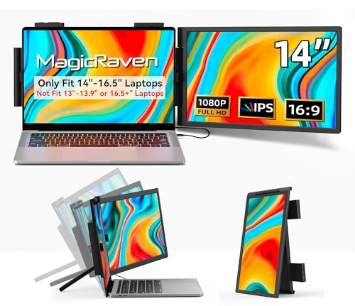 MAGICRAVEN Laptop Screen Extender, 14" 1080P IPS Portable Monitor Travel Monitor for 14-16.5" Laptops with USB-C/HDMI Port, Plug and Play Attachment Screen for Windows/Mac/Android/Switch/PS5/Xbox