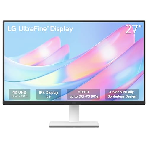 LG 27US500-W Ultrafine Monitor 27-Inch 4K UHD (3840x2160) HDR10 IPS Borderless Design Reader Mode Flicker Safe Switch App HDMI DisplayPort - White (Renewed)