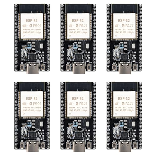 hiBCTR 6 Packs ESP32-DevKitC-32 Development Board modules(ESP-32D,ESP-32 CP2012 USB C with 38 pins),Supporting STA/AP/STA+AP,with WiFi+Bluetooth Dual-core and Type-C Interface.