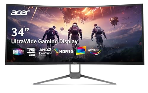 acer Nitro 34 Inch 1000R 21:9 Curved Zero-Frame QHD 3440 x 1440 Gaming Monitor | AMD FreeSync Premium | Up to 120Hz Refresh | 1ms VRB | Two Display Port 1.2 & Two HDMI 2.0 Ports | EDA343CUR J0bmiippx