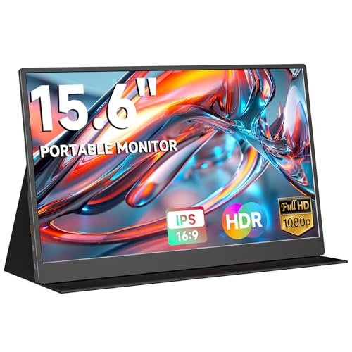 qaf 15.6 Inch Portable Monitor FHD 1080P IPS Screen, 100% sRGB HDR USB-C mini HDMI Ultra-Thin Travel Second Monitor for Laptop Mac PC Phone PS5 Xbox, w/Smart Cover & Speakers, Black