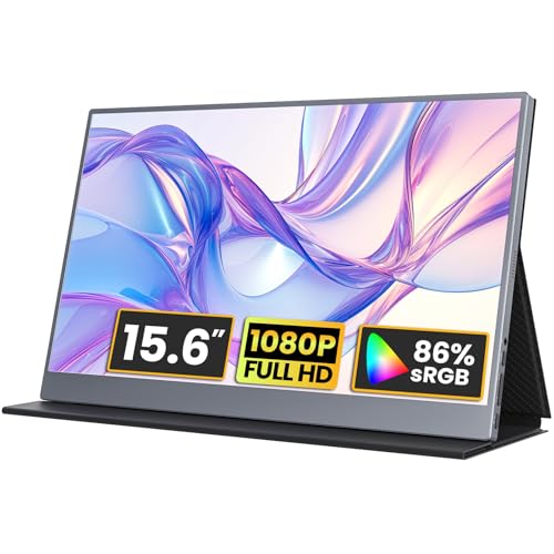 kksmart Portable Monitor 15.6 inch 1080P FHD 86% sRGB 60Hz, Travel Monitor for Laptop MacBook Surface PC Xbox PS5, HDMI Dual USB-C VESA Compatible Built-in Speaker, with Cover