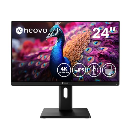 AG Neovo EM2451 24 Inch 4K Monitor, 3840 x 2160 UHD, IPS, 100% sRGB, 93% DCI-P3, Height Adjustable, Pivot, USB-C with 65W Power Delivery, Dual HDMI 2.1, DisplayPort 1.4