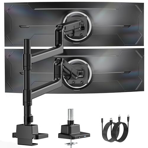 monTEK 17-57 Inch Dual Ultrawide Monitor Arm for Up to 59.4lbs Screen, Aluminum Heavy-Duty Gas Spring Vertical Stackable Curved Screen Adjustable Monitor Stand,75/100mm Vesa Mount, Black