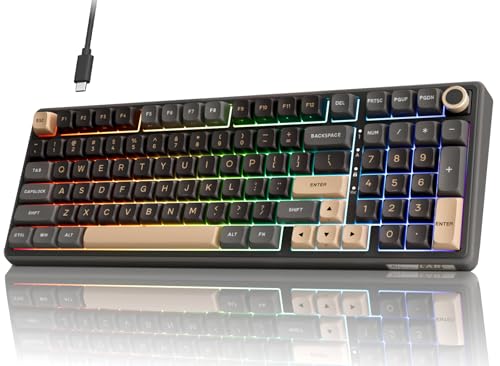 RK ROYAL KLUDGE R98 Pro Wired Mechanical Keyboard, 96% Creamy Gaming Keyboard RGB Backlit with Number Pad and Volume Knob, Gasket Mount, MDA Profile PBT Keycaps, Hot Swappable Pre-lubed Linear Switch