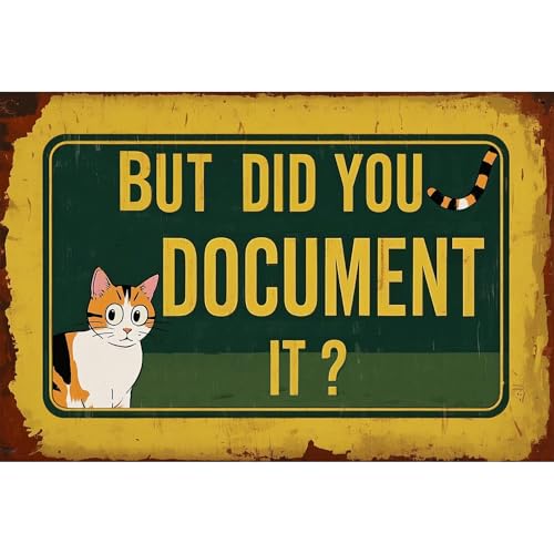 Funny Metal Tin Sign Plaque Poster But Did You Document It cat Vintage Wall Decor Artistic Garden Decoration for Office Home House Room Yard Ideal Gift for Coworkers Programmers Engineers 8×12 Inch