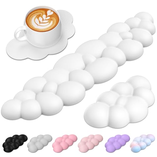 TECKNET Cloud Keyboard Wrist Rest Set, Cloud Wrist Rest with Non-Slip Base, PU Leather Wrist Pad for Keyboard with Ergonomic Memory Foam for Computer Laptop Office Gaming and Pain Relief, White