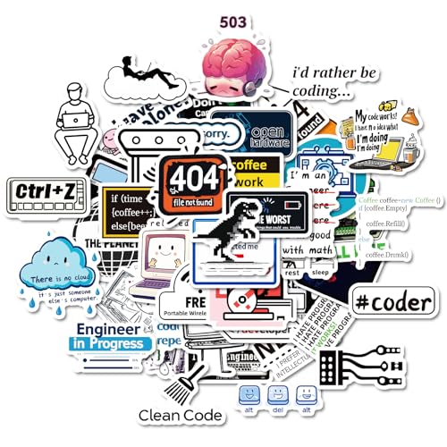 50Pcs Programming Stickers Pack, Waterproof Funny Decal for Programmers, Developers, Engineers, Hackers, Coders, Graffiti Stickers for Laptop, Computer, Kindle, Water Bottle, Journal Scrapbook