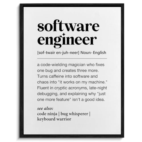 Funny Software Engineer Definition Framed Canvas Wall Art Poster Humor Programmer Gifts Print Tech Office Cubicle Wall Decor 11.5x15 Inches