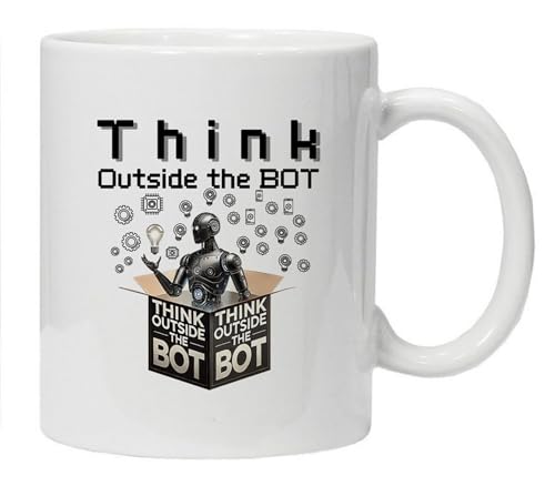 NAUNIQTEE Think Outside the Bot Coffee Mug, Funny AI Robot Design, Gift for Tech Enthusiasts and Programmers