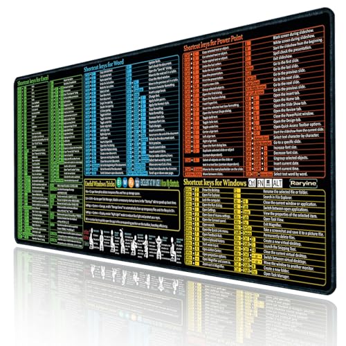 Raryine Excel/Word/Power Point/Windows Mouse pad,Non-Slip&Waterproof Large Gaming Office pc Desk mat,Over 200 Keyboard Shortcuts Mousepad(27.6L x 11.8W inches)