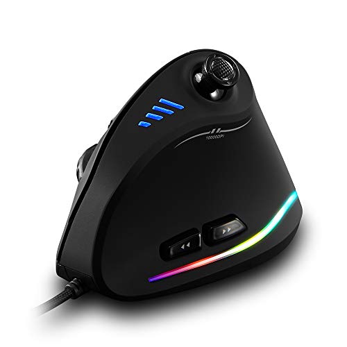 zelotes Ergonomic Gaming Mouse with Joystick,10000 DPI(6-Level Adjustable),11 Programmable Buttons,RGB Lighting, USB Optical Wired Vertical Mouse for Office/Gaming/Laptop/PC (Black)