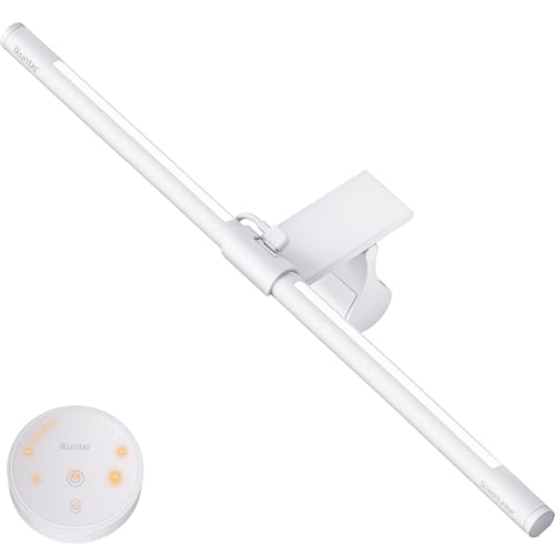 Quntis Monitor Light Bar with Remote, Eye-Care No Glare, Space Saving Home Office Desk Lamp (White), Stepless Dimming, Easy Setup LED Computer Light Backlight for Curved Gaming Monitors Reading Study