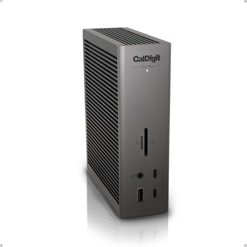 CalDigit TS5 PLUS - Thunderbolt 5 Dock - 20 Port, 10Gb Ethernet, 140W dedicated host Charging, TBT-5 x 3, USB 10Gb/s x10, Dual USB Controllers, Up to Two 8K 60Hz Displays, 1.0m Braided Cable, 330W PSU