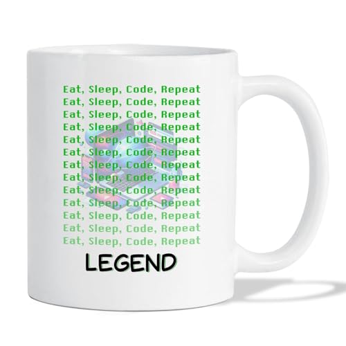 Eat Sleep Code Repeat White Coffee Mug Gift For Women Men Programmer, Customized Name Coder IT Coffee Cup 11Oz 15Oz, Personalized Programming Programmer Ceramic Mug, Unique Coding Code Travel Teacup