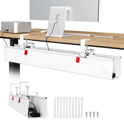 Univivi No Drill Under Desk Cable Management Tray, 36" Cord Organizer for Table, Clamp/Screw Mount Desk Cable Management, Premium Fabric Cable Management Tray for Office, Home