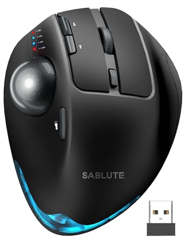 SABLUTE MAM1 Pro Ergonomic Wireless Trackball Mouse, Adjustable 0°/18° Angle, Thumb Control, Quiet Clicks, 3 Multi-Device Bluetooth & USB Receiver, Rechargeable Mouse for Office, Windows Mac