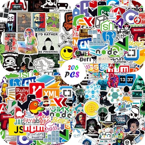 200pcs Programmer Stickers Pack, Programming Java C+ Aesthetic Cartoon Cute Vinyl Waterproof Decals for Water Bottle,Laptop,Phone,Skateboard,Scrapbooking,Bumper for Party Supply