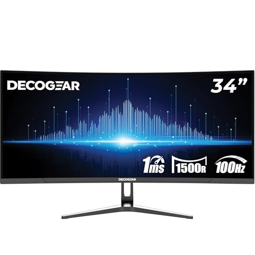 Deco Gear 34-Inch Business Curved Ultrawide WQHD Monitor 3440 × 1440 R1500 100Hz 1ms 99% sRGB HDR 2× DisplayPort 2× HDMI Adjustable Stand PIP/PBP Low Blue Light Monitor Machine Black 2025 (DGLUX340)