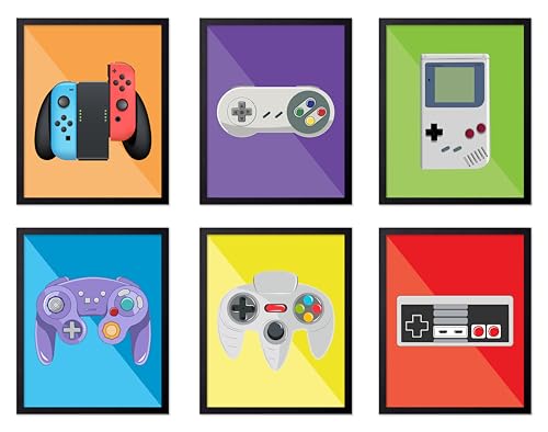 Poster Master 6-Piece Video Game Controller Print - Retro Gaming Poster - Geeky & Gamer Art - Colorful Consoles Wall Design - Great Game Room or Boy's Bedroom Decor - 8x10 UNFRAMED Wall Art