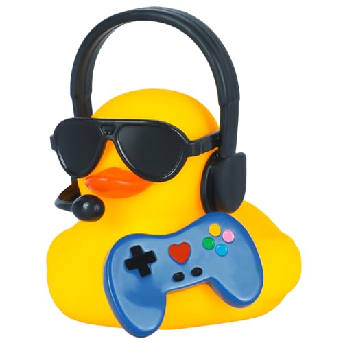 AOT Yellow Rubber Duck with Blue Gamepad,Squeaky Duck for Jeep Ducking Car Dashboard Decoration Party Favors Creative Gifts Duck with Sunglasses,Mini Microphone