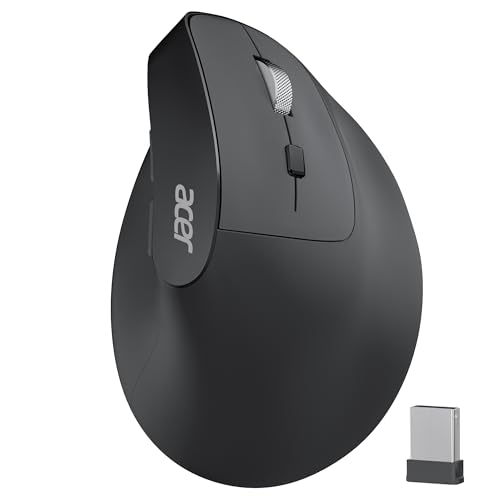 acer Ergonomic Mouse Wireless, Adjustable DPI Vertical Mouse 1000/1200/1600 with 6 Buttons, Rechargeable Ergo Mice with 2.4GHz USB Receiver for Computer, Laptop, PC, iMac and Desktop