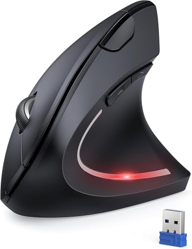 TECKNET 2.4G Ergonomic Mouse Vertical Wireless - 4800 DPI Optical Carpal Tunnel Mouse Right Hand, 5 Adjustable DPI, Quiet Clicks, 6 Buttons for Laptop, Desktop, PC, Computer - Black