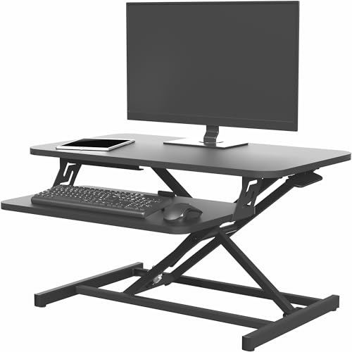 VIVO Height Adjustable 28 inch Stand Up Desk Converter, Quick Sit to Stand Tabletop Dual Monitor Riser Workstation, Black, DESK-V028S