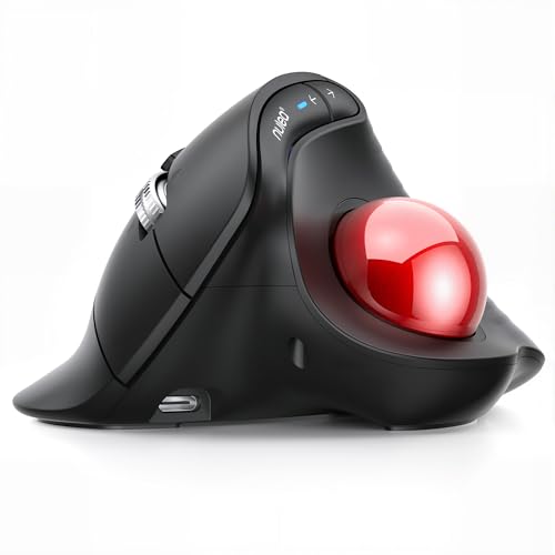 Nulea M514 Wireless Trackball Mouse - Reduce Wrist Strain with Ergonomic Vertical Design - Precision Thumb Control, Quiet Clicks, 3-Device Bluetooth & USB, Rechargeable for PC/Mac