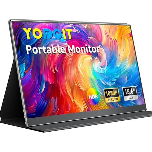 Yodoit Portable Monitor for Laptop, 15.6" 1920×1080 Travel Screen FHD IPS Display with USB Type C Port, Speakers and Smart Cover Compatible with PC, MacBook, Xbox (Black)