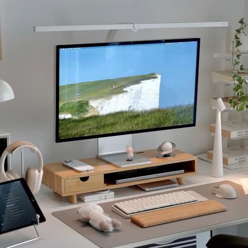 ROCDEER Bamboo Monitor Stand Riser with Drawer