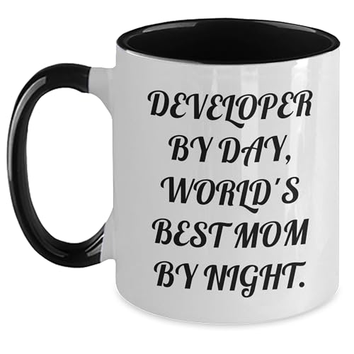 Funny Developer Mug - Developer By Day, World's Best Mom By Night. - Gifts from Mom to Developer, Unique Father's Day Unique Gifts for Men