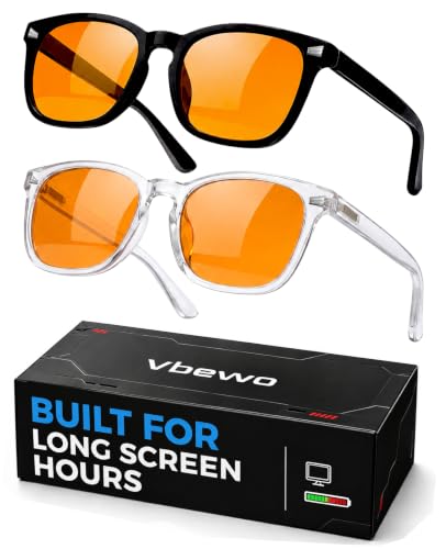 Vbewo 2 Packs Professional Sleep Glasses with 98.7% Blue Light Blocking | Anti Fatigue & Eye Strain for Better Sleep, Amber Orange Lens, UV Protection, Computer Gaming Glasses for Men Women