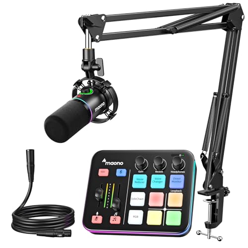 MAONO Gaming Streaming Equipment Bundle: Audio Interface Mixer and XLR Dynamic Mic RGB Noise Reduction Live Streaming Podcasting MaonoCaster PD200XS&G1 NEO