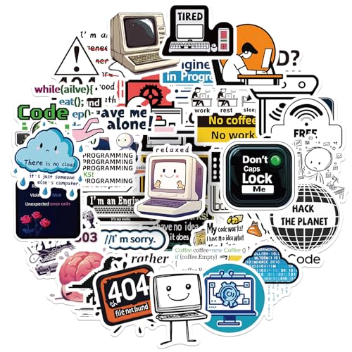 50PCS Funny Computer Stickers Creative Tech Laptop Decals for Programmers IT Students Developers Coders Great for Journals Water Bottles Keyboards and Workstation Decor