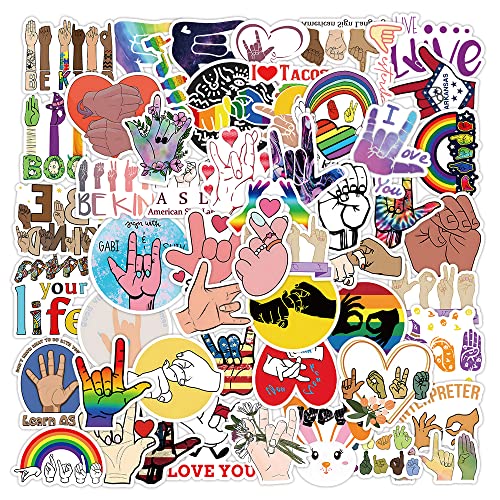 American Sign Language Stickers,52pcs ASL Stickers for Water Bottle, Bicycle, Motorcycle, Skateboard, Laptop, Luggage,Vinyl Waterproof,ASL Gifts