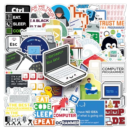 Programming Stickers,50Pcs Gifts for Developers Programmers Hackers Engineers, Program Stickers for Laptop Computer Water Bottles Luggage Vinyl Waterproof Decals