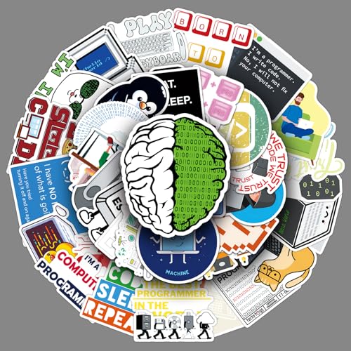 50PCS Programming Developer Stickers for Laptop Computer Water Bottles Scrapbook Luggage Phone Case Skateboard Journal Notebook,Coders Programmers Hackers Waterproof Decals for Teenagers Adults