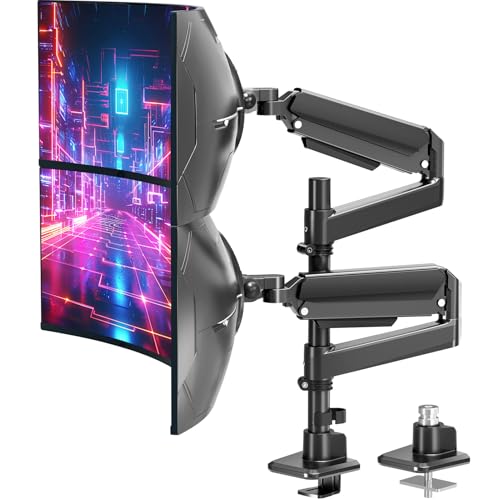 MOUNT PRO Dual Monitor Arm for Max 49" Ultrawide Screens up to 44 lbs, Heavy Duty Extra Tall Monitor Desk Mount, Vertical Stacked Adjustable Dual Monitor Mount, VESA Mount 75x75mm/100x100mm