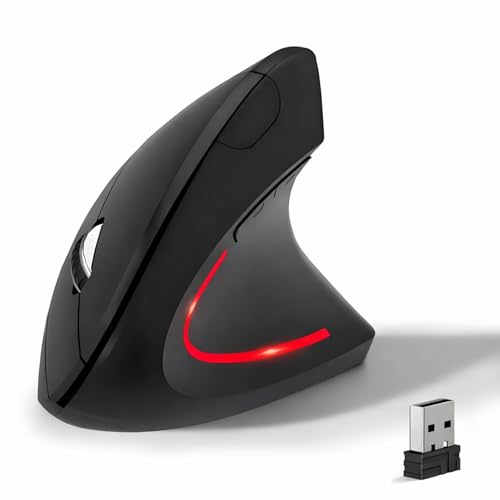 KUNSI Wireless Ergonomic Mouse, 2.4G Wireless Vertical Ergo Mouse, 800/1200/1600 Adjustable DPI,6 Buttons Ergonomic Mouse for Laptop/MacBook/PC/Desktop-Black