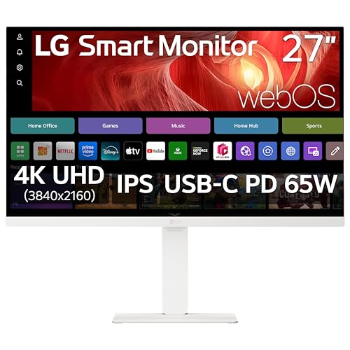 LG 27U730SA-W 27-Inch Smart 4K UHD (3840 x 2160) IPS Computer Monitor, HDR10, Built-in Speaker, Screen Share, Bluetooth, Remote Control, HDMI, USB Type-C PD 65W, Tilt/Height/Swivel/Pivot Stand, White