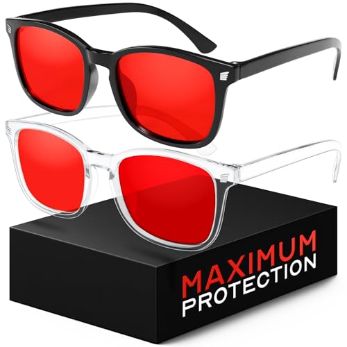 livho Sleep Glasses Advanced Blue Green Light Blocking for Computer Gaming, Dual Coatings Red Lens, for Women & Men